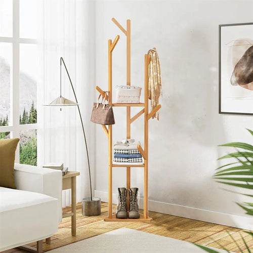 hanging coat rack with 10 hooks and integrated shelf - vue 3 sur 7