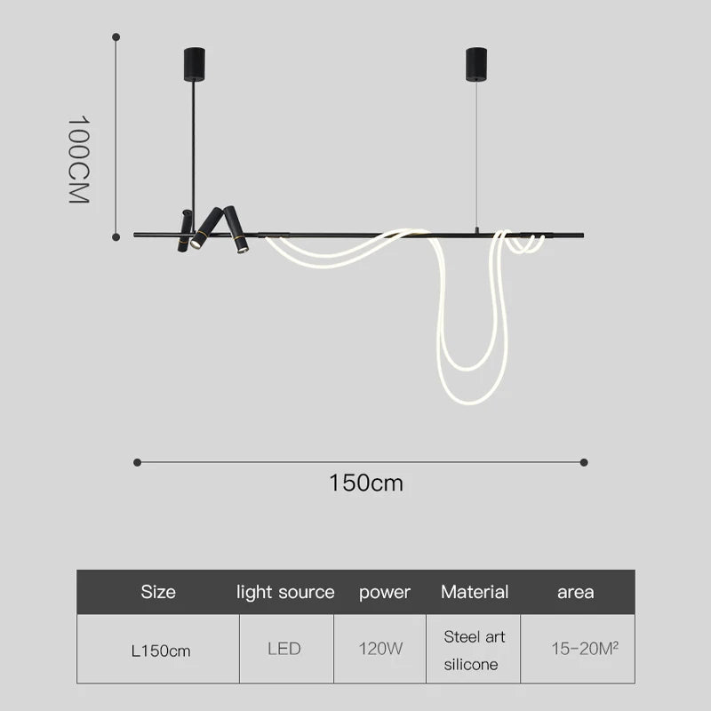 Modern long minimalist led pendant light for interiors - vue 6 sur 8