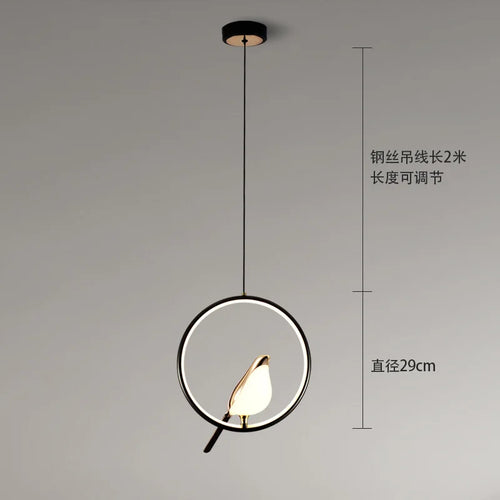 Nordic gold acrylic LED chandelier with bird bar pendants - vue 8 sur 7