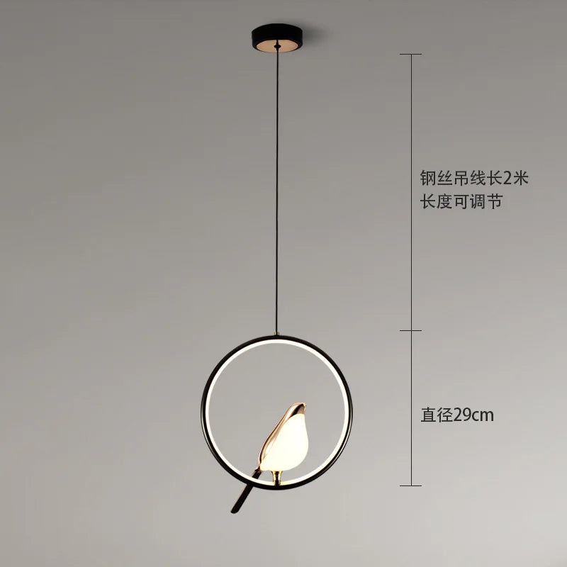 Nordic gold acrylic LED chandelier with bird bar pendants - vue 7 sur 7