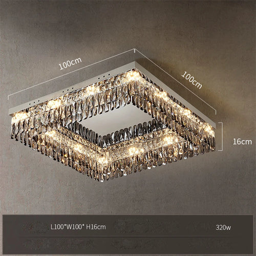 Gold crystal rectangular square dimmable LED ceiling light - vue 8 sur 18