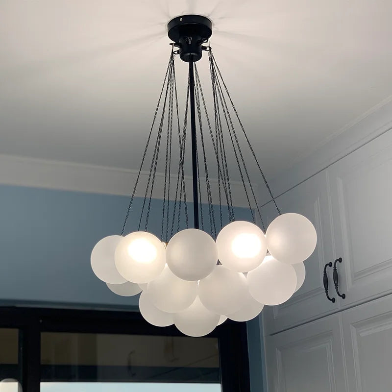 Modern glass chandelier with white bubbles for home decor