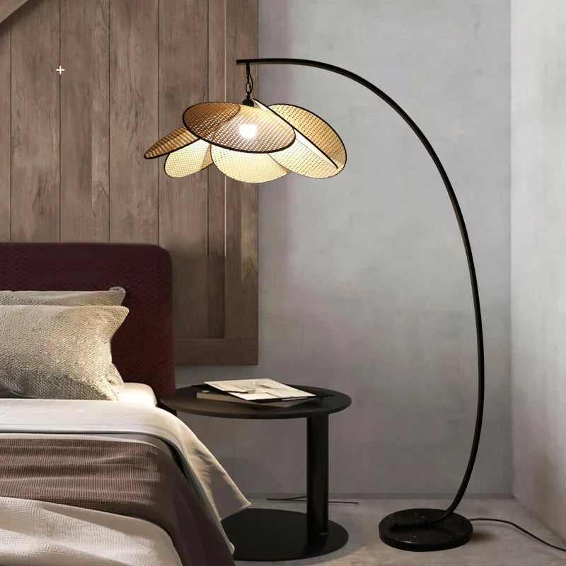 Retro rattan floor lamp with Chinese design for indoor decor