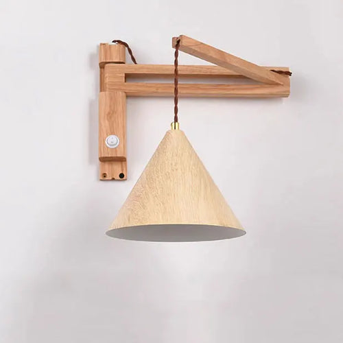 Artistic Japanese Nordic style retractable folding wooden wall light