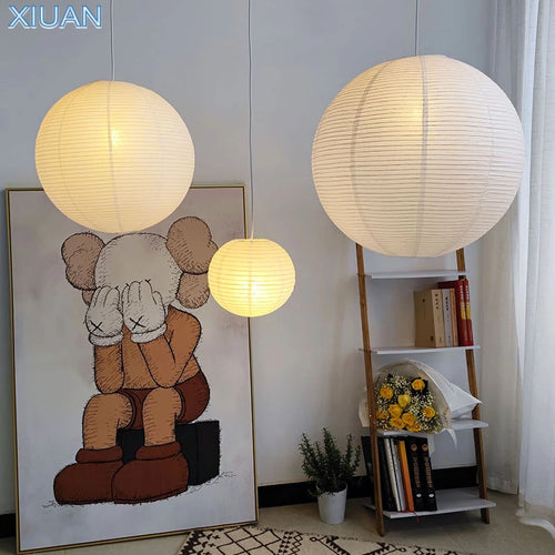 Vintage paper LED chandelier for indoor lighting - vue 3 sur 11