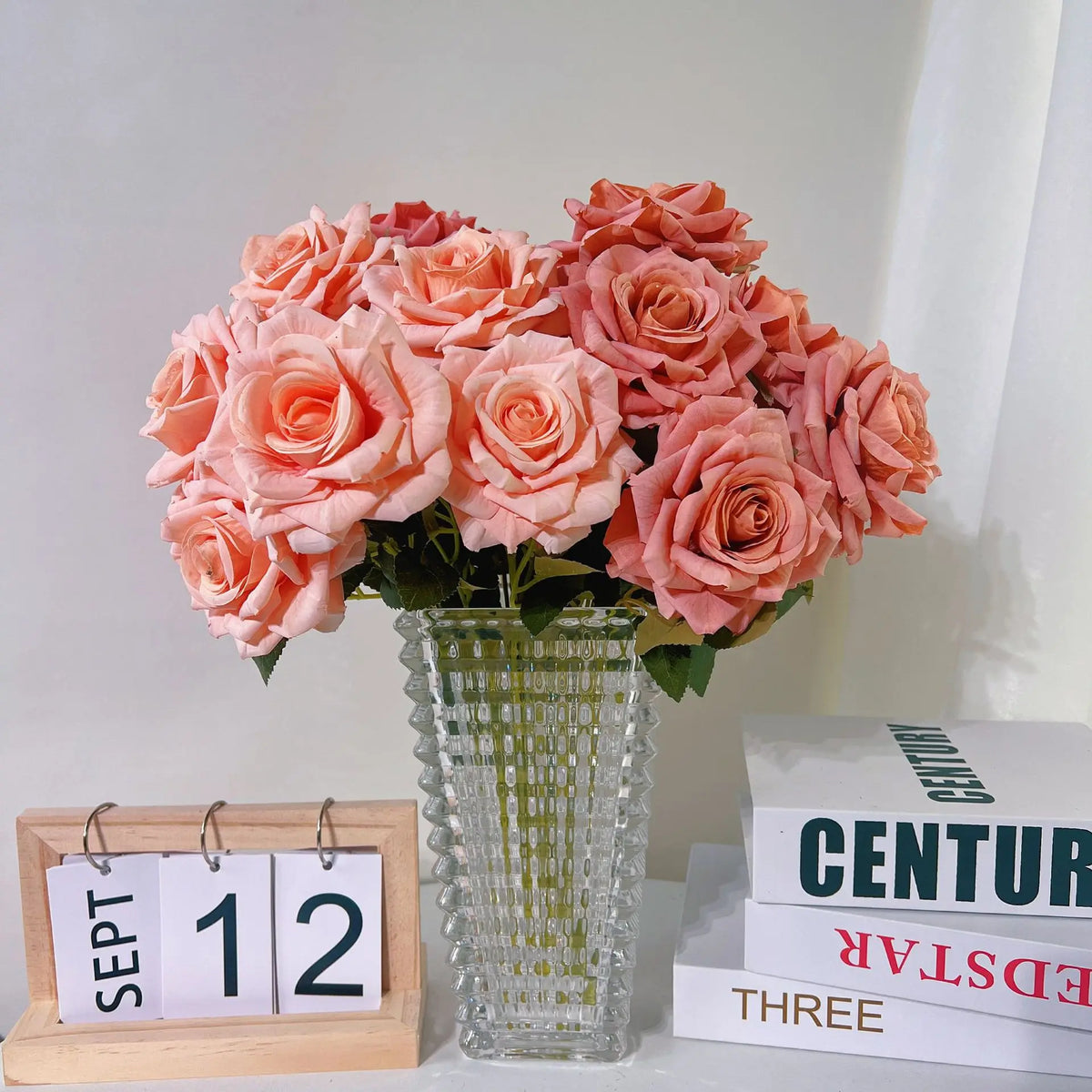 Decorative artificial silk rose bouquet for interior