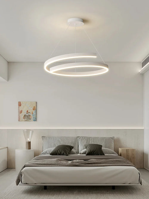 Modern single ring gold iron chandelier with indoor LED lighting - vue 5 sur 15