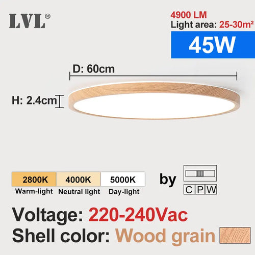 Modern square flat ceiling light in gold wood for interior - vue 16 sur 16