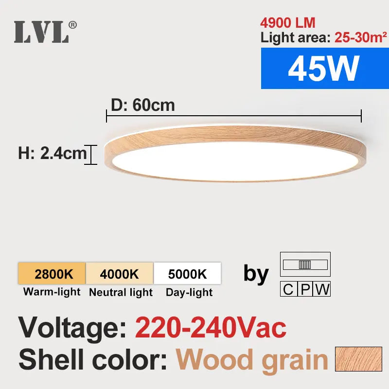 Modern square flat ceiling light in gold wood for interior - vue 15 sur 16