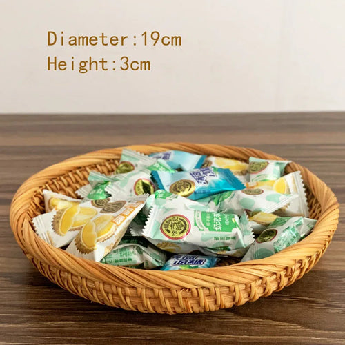 HEMU-Round Rattan Woven Basket, Wicker Fruit Basket, Bread Food, Kitchen Home Decor Organizer - vue 13 sur 12