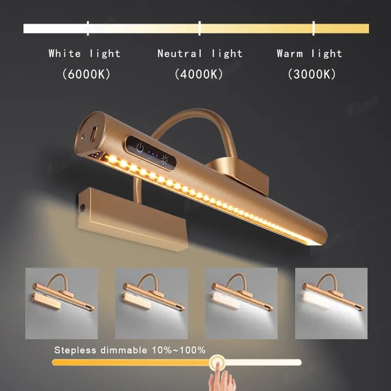USB Led wall light with modern gold design - vue 3 sur 11