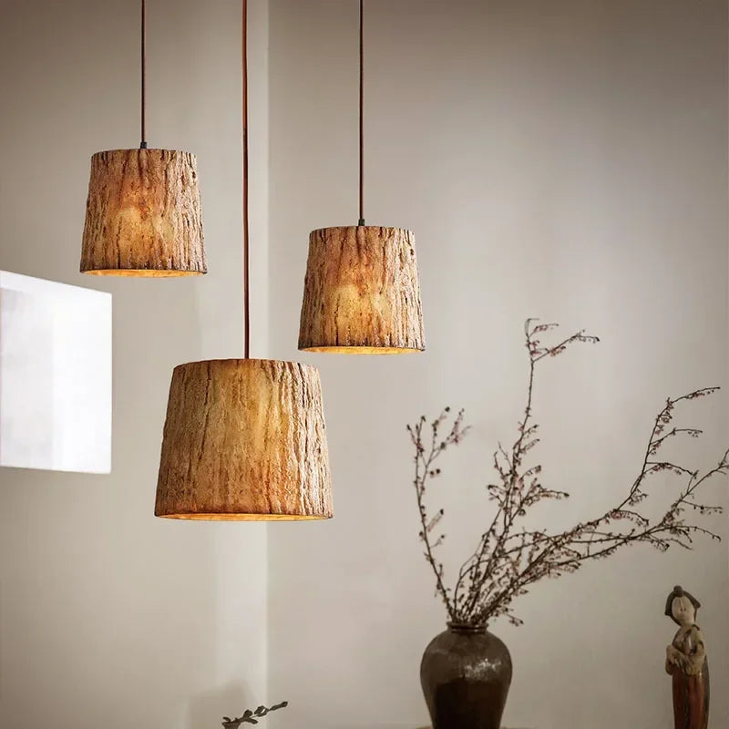 Japanese wabi sabi style imitation wood pendant light retro decor