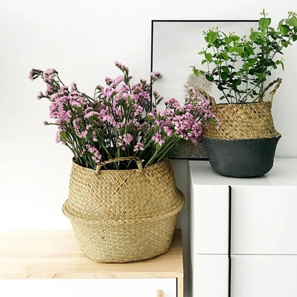 hanging wicker basket for flowers or storage