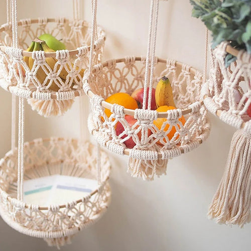 decorative macrame hanging basket for plants and fruits