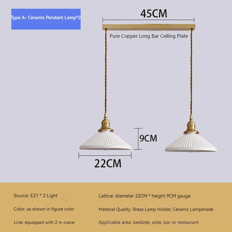 Retro ceramic pendant light with cordless installation for interior decoration