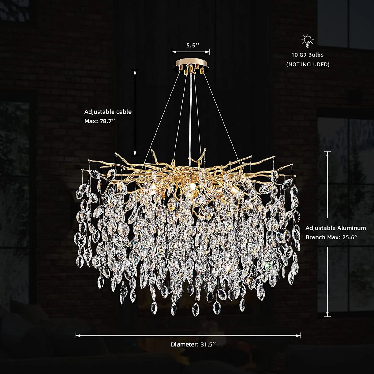 Luxury crystal chandelier with LED branches for modern interiors - vue 12 sur 14