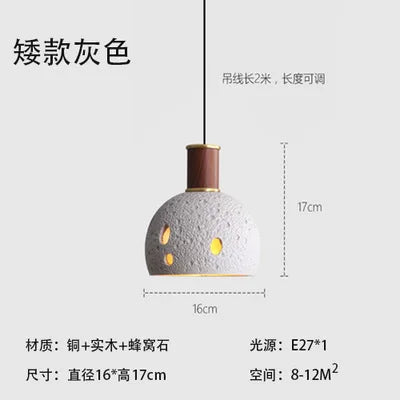 Honeycomb stone pendant light with retro copper design for indoor use - vue 9 sur 11