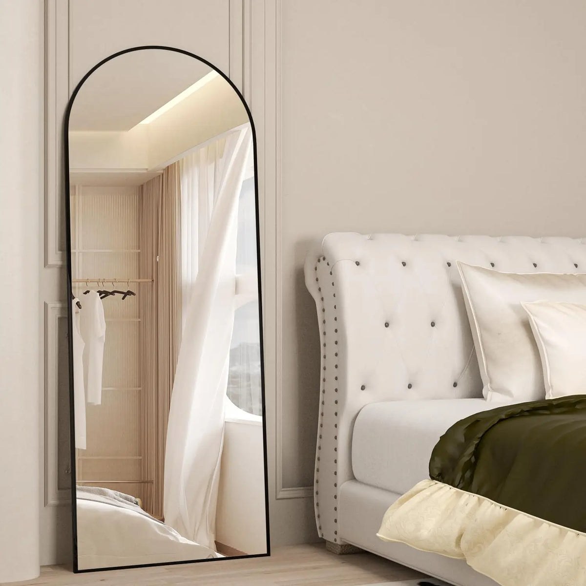 CASSILANDO Arched Full Length Mirror 64" x 21", Floor Standing Mirror, Unique Vertical Mirror, Gold Metal Frame Mirror - vue 3 sur 8