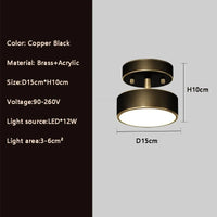 Simple round copper LED ceiling light for cloakroom