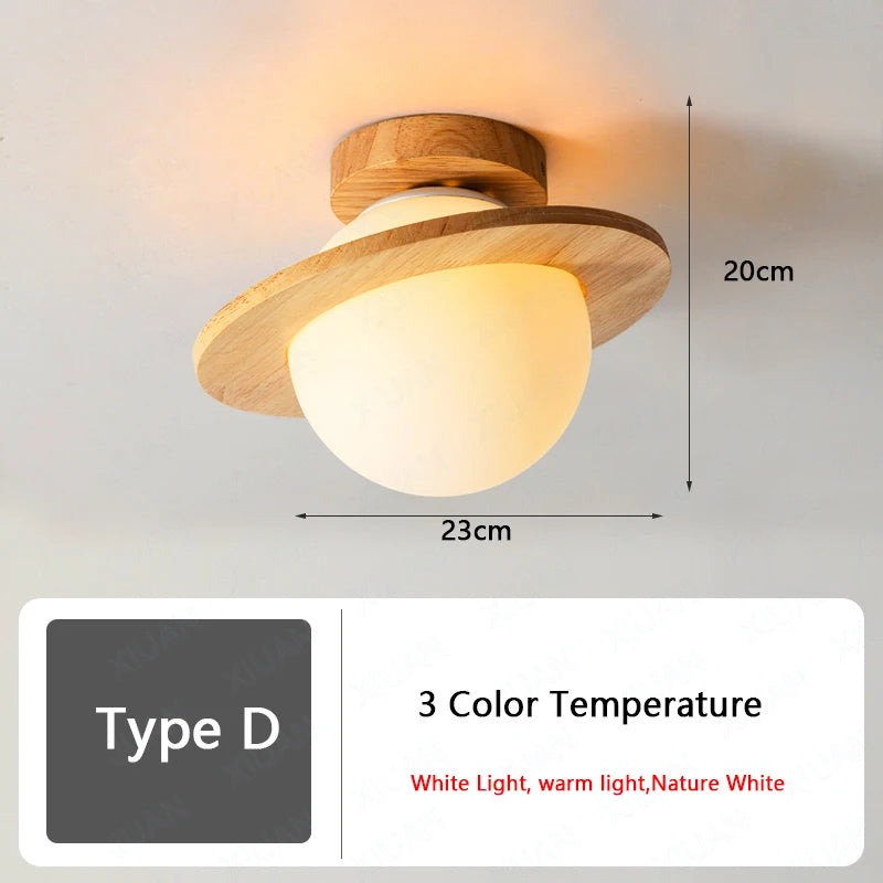 Nordic wood ceiling light for hallway, entrance, balcony, corridor or cloakroom – LED, 3 colour temperatures - vue 10 sur 14