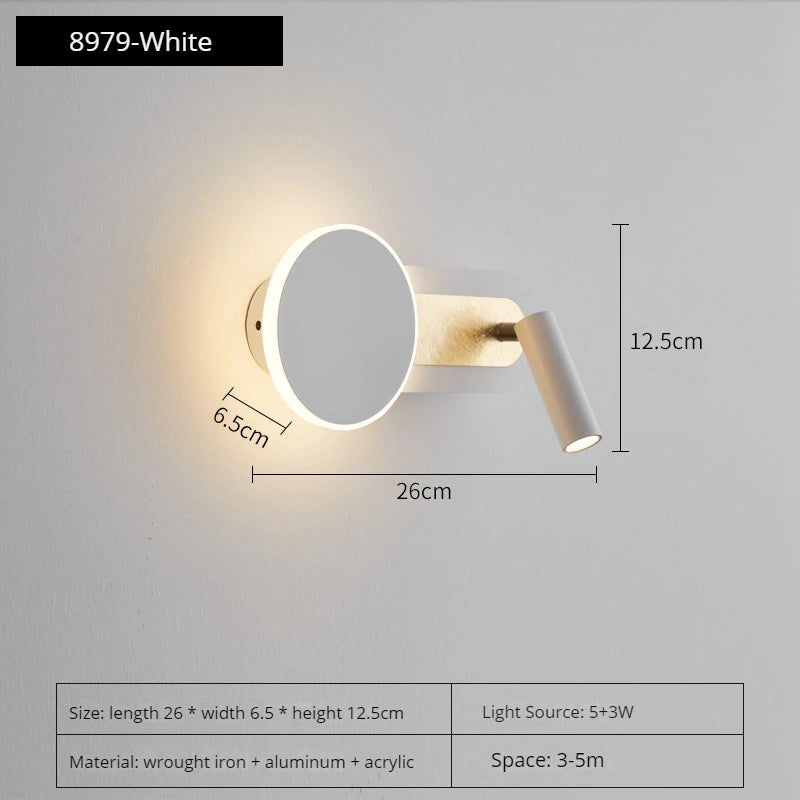 Modern nordic LED rotary wall light with switch - vue 8 sur 8