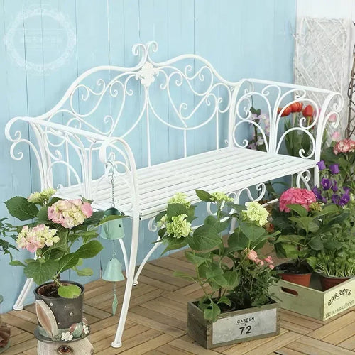wrought iron garden bench outdoor table and chairs - vue 9 sur 14