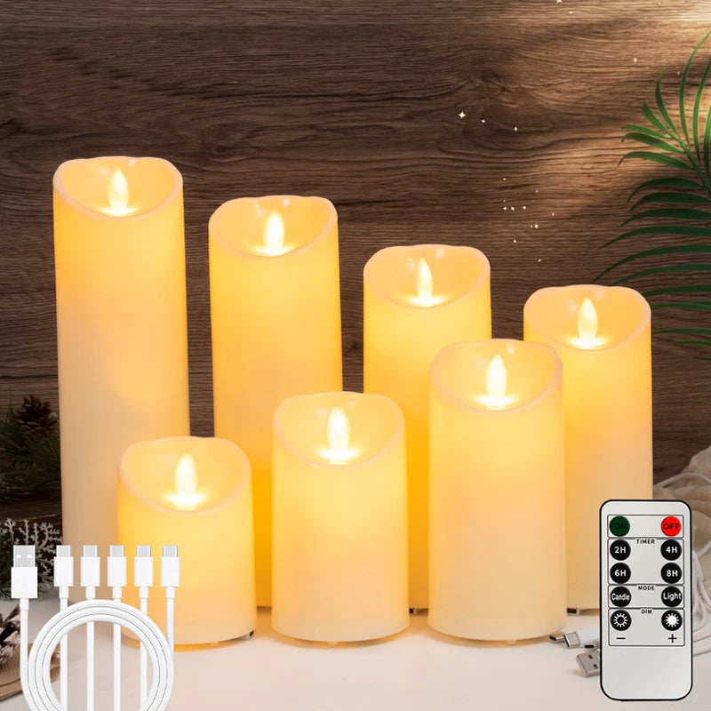 rechargeable LED pillar candle with remote control and timer and festive atmosphere