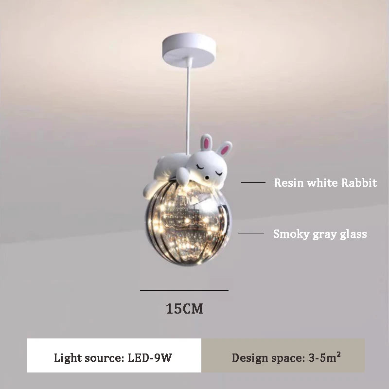 Modern cute chandelier for children's room bear and rabbit