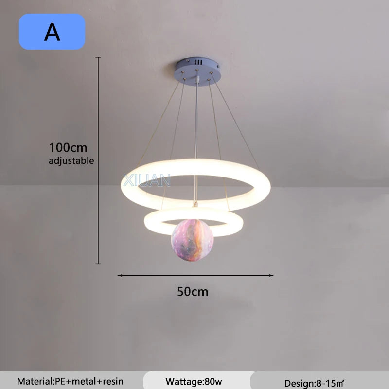 Creative Children's Room Pendant Lamps 360 Degree Lighting Annular Sconces Unicorn Astronaut Bedroom Hanging Light Pink Blue