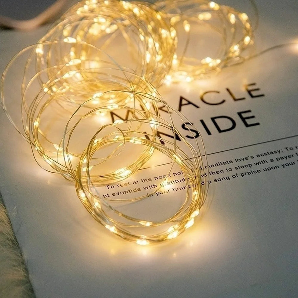 Copper wire LED string lights for festive decorations - vue 3 sur 12