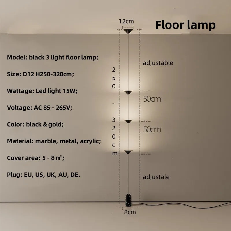 Nordic minimalist adjustable LED floor lamp in metal and marble
