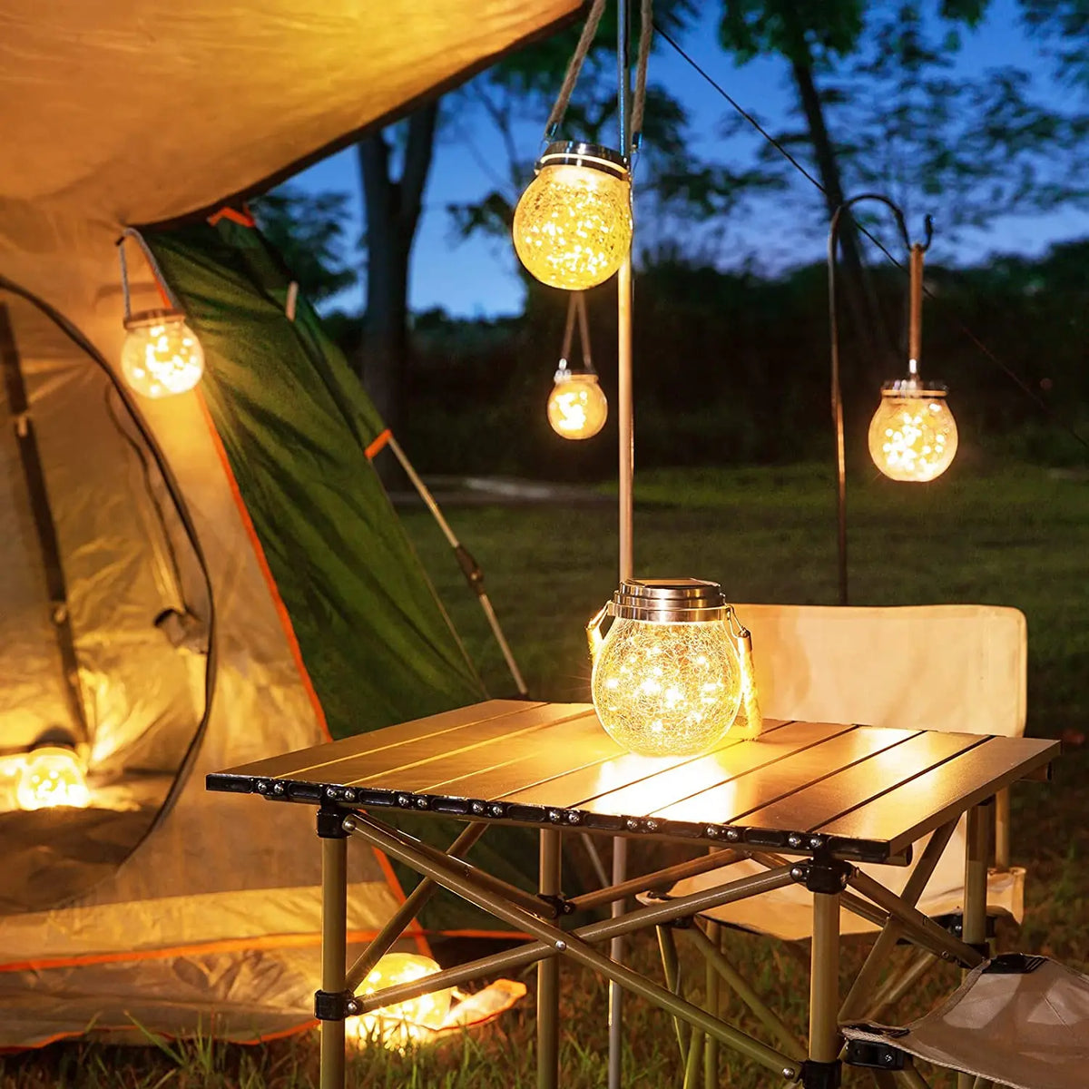 Hanging solar crackle glass lamp for garden and outdoor use - vue 3 sur 9