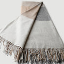 Jacquard wool throw with fringes and striped pattern for living room