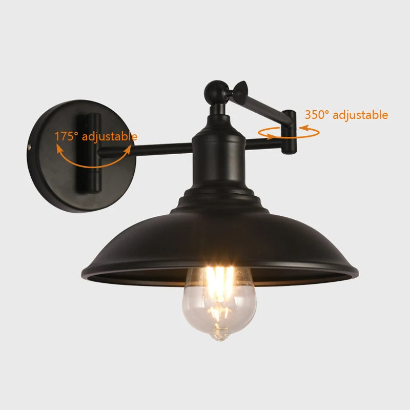 American retro foldable arm wall lamp antique reading light - vue 10 sur 12