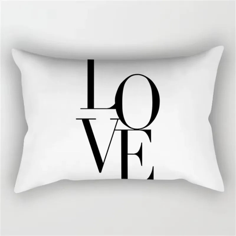 Rectangular black and white marble-effect cushion cover 30 x 50 cm