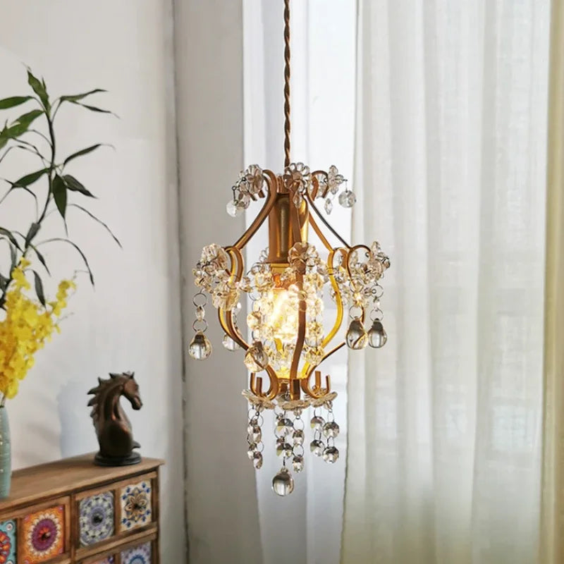Retro gold crystal pendant light for elegant interior decoration