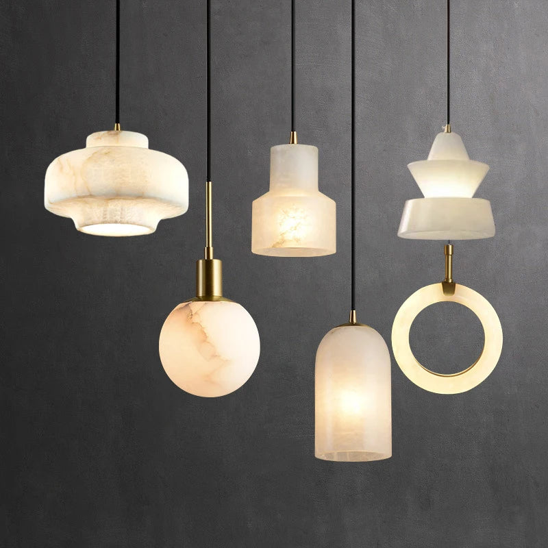 Small Spanish natural marble modern minimalist LED pendant light for dining room and restaurant