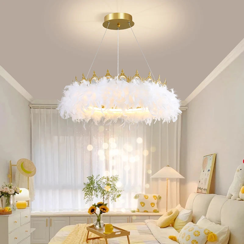 Nordic feather chandelier for girls' room creative luxury style