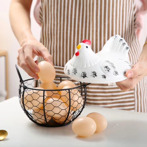 Ceramic egg and fruit basket with decorative hen - vue 8 sur 8