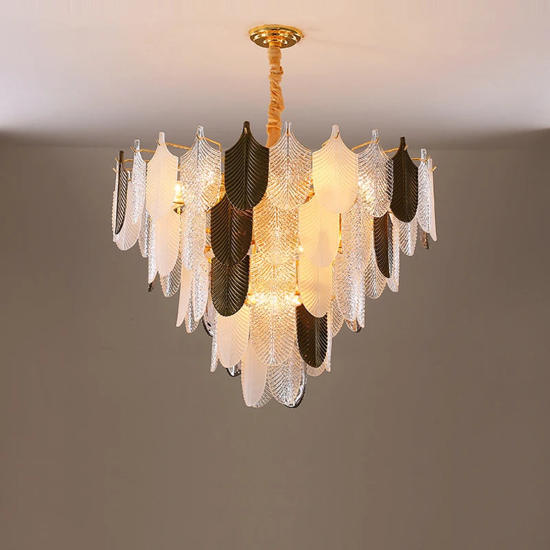 Modern pendant light in stainless steel and decorative glass - vue 6 sur 13