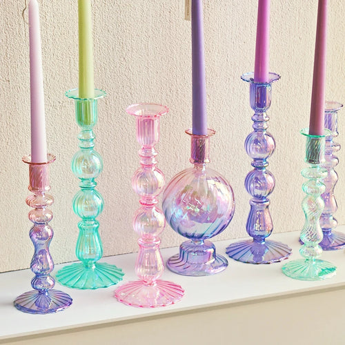 Retro glass taper candle holders for elegant decor - vue 5 sur 32