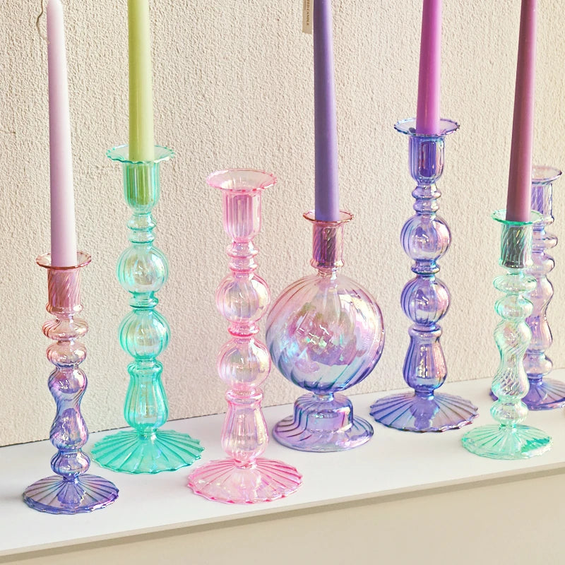 Retro glass taper candle holders for elegant decor - vue 4 sur 32