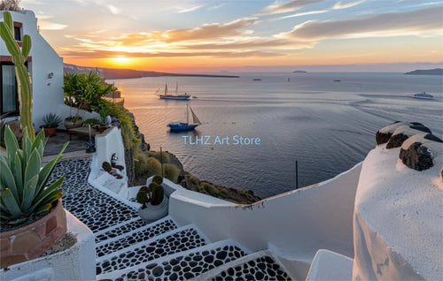 Modern travel landscape posters of Greece Santorini