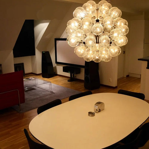 Chrome and gold glass LED chandelier for interior decoration - vue 4 sur 12