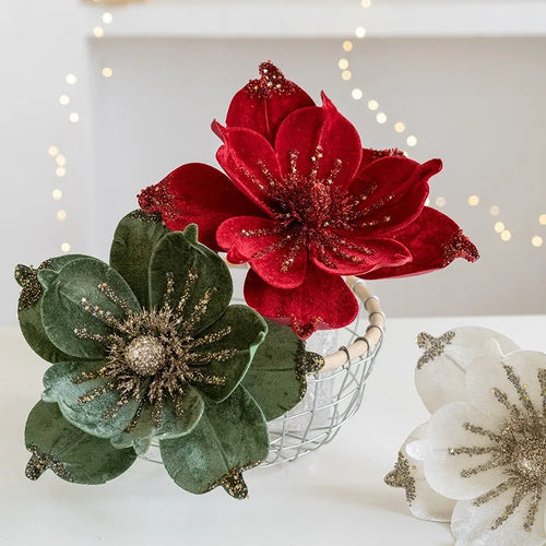 Artificial glitter Christmas flower for tree decorations 1 piece - vue 2 sur 12