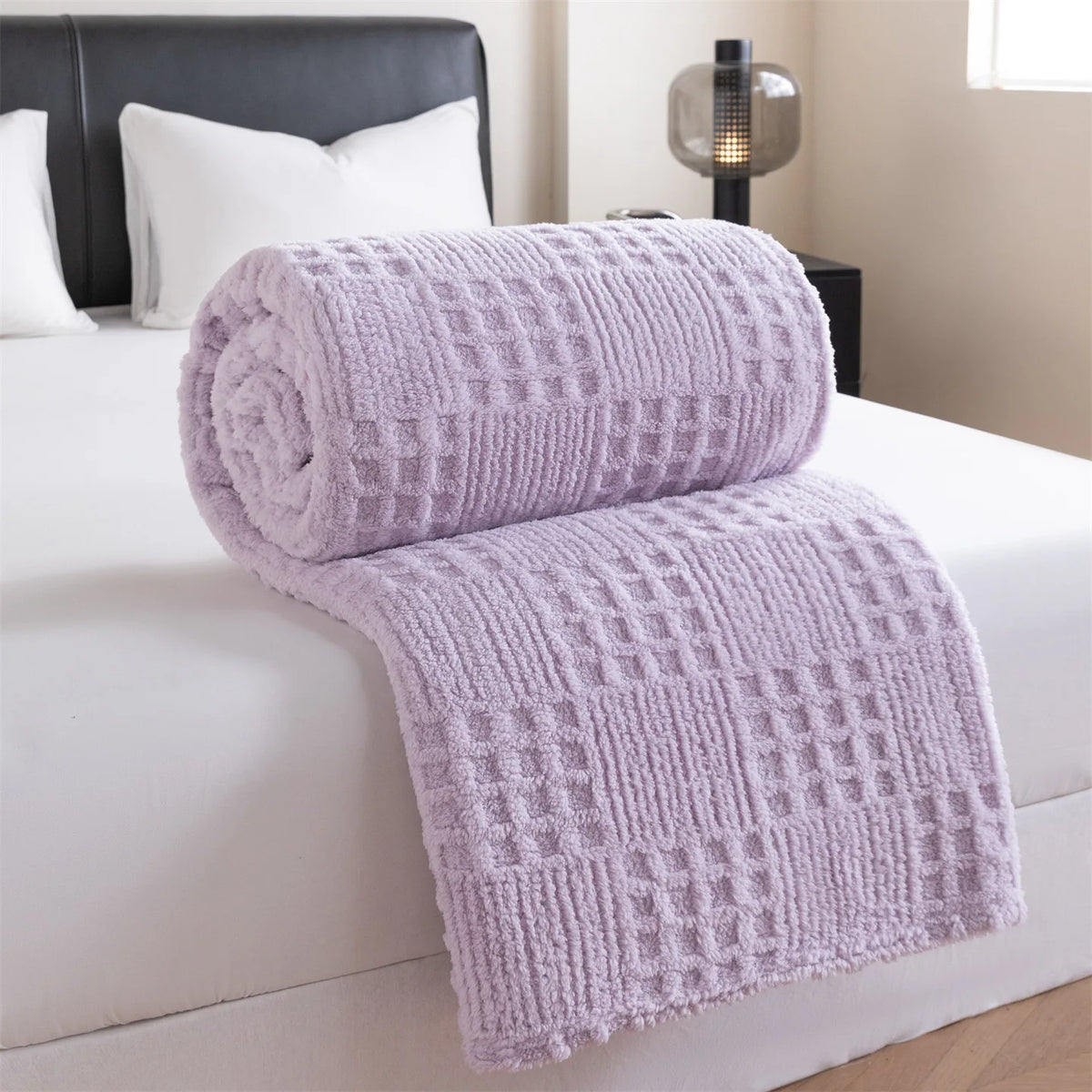 Soft jacquard waffle blanket in minimalist style for living room or bedroom