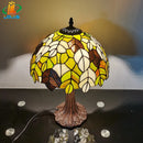 Tiffany style glass table lamp with antique decorative leaves