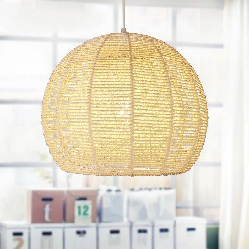 Modern Nordic LED pendant light in iron and hemp rope - vue 4 sur 14
