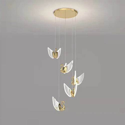 lustre moderne cygne doré design créatif pour éclairage décoratif - vue 5 sur 12