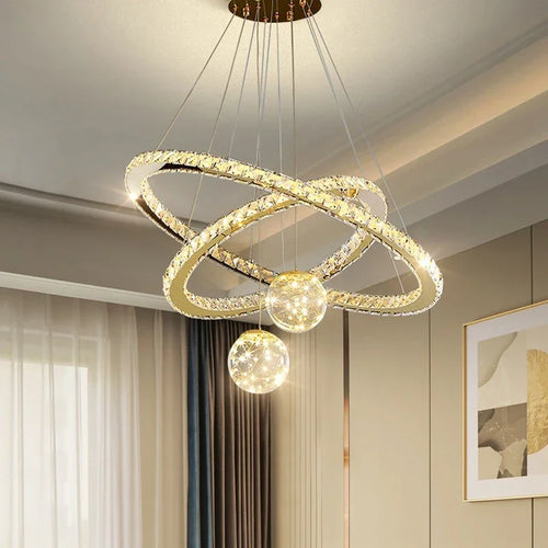 Modern crystal LED chandelier with gold star finish - vue 2 sur 13